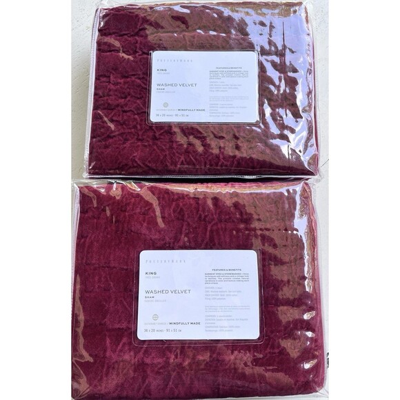 Pottery Barn Other - Pottery Barn Red Washed Velvet Stitched Pair of King Shams NWT